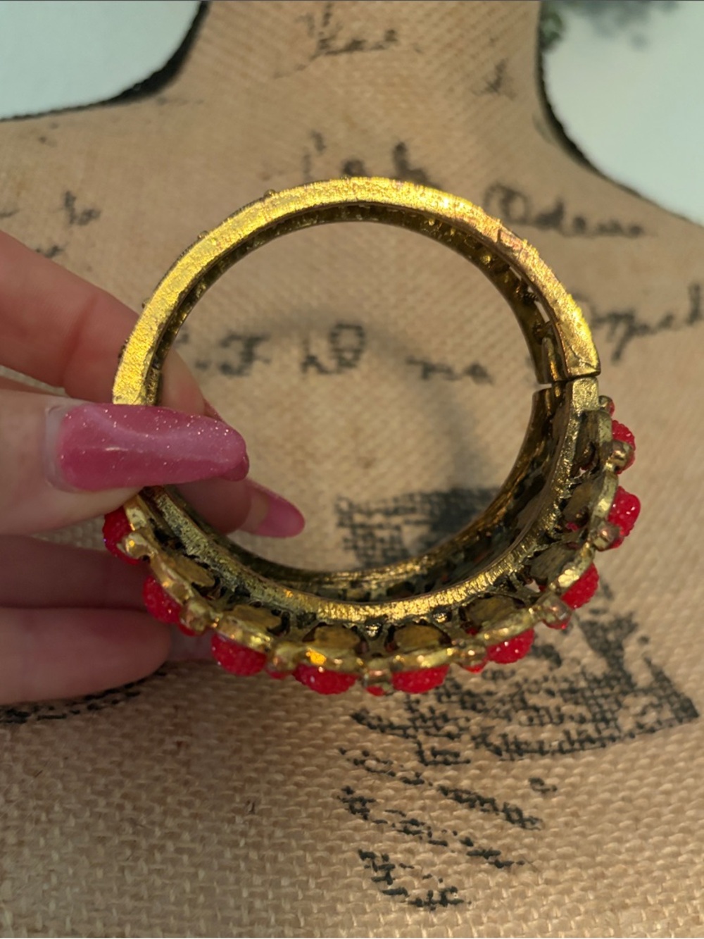Pink Beaded Statement Cuff Bracelet - Picture 6 of 8